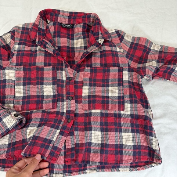 TOPSHOP CHLOE CROP PLAID SHIRT - Picture 2 of 8